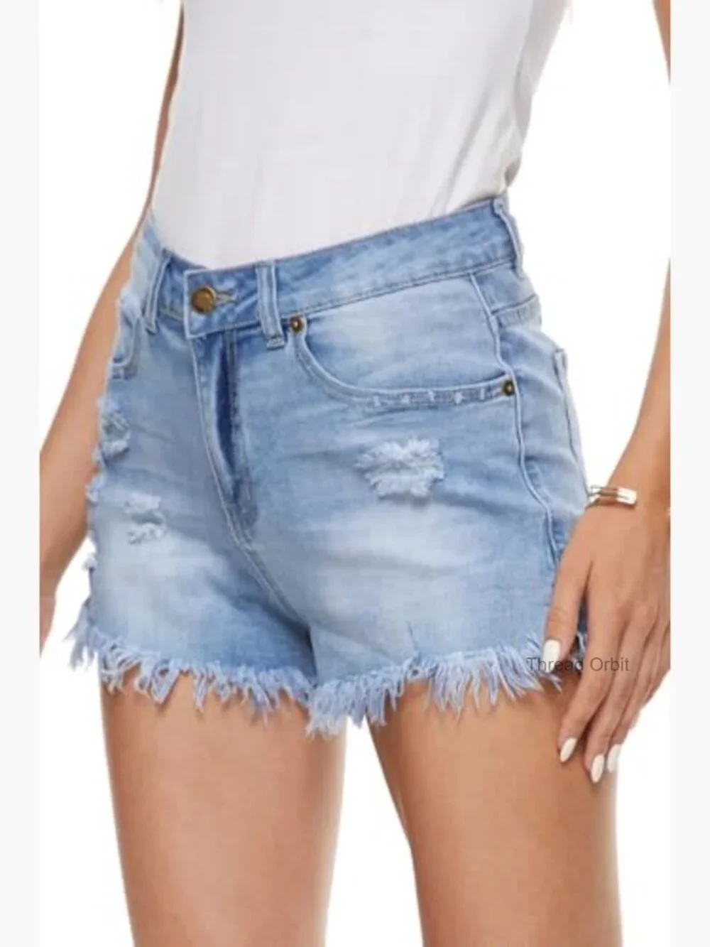 Elastic High Rise Denim Shorts Drawstring Tassel Zip Stretchy Casual Summer